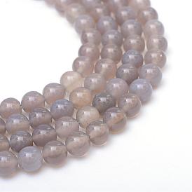 Brins ronds de perles en agate grise naturelle, Grade a