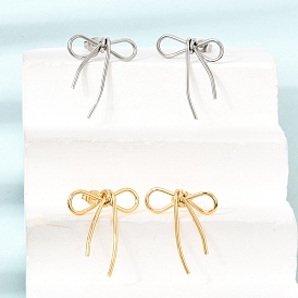304 Stainless Steel Stud Earrings, Bowknot, PVD Vacuum Plating