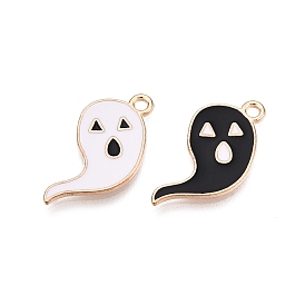 Halloween Theme Alloy Enamel Pendants, Cadmium Free & Lead Free, Light Gold, Ghost Charm