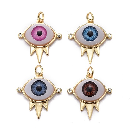 Латунные микропаве прозрачные подвески с фианитом, с акрилом и прыжковым кольцом, долговечный, глаз, реальный 18 k позолоченный