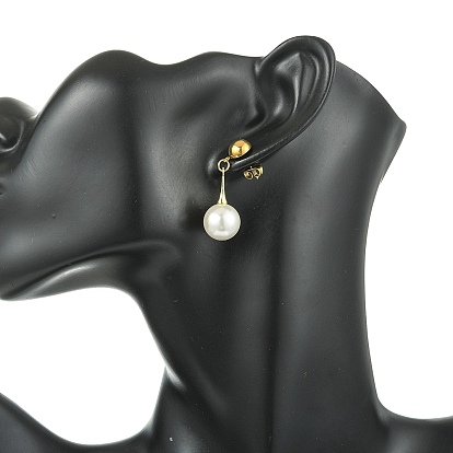 Серьги-гвоздики с жемчужными бусинами-ракушками, круглые, с застежкой из нержавеющей стали и латуни.