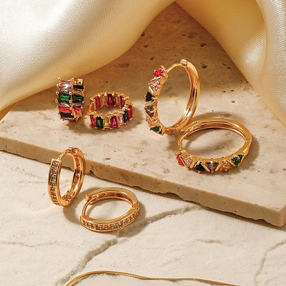 Латунные серьги обруча, с кубического циркония, золотые