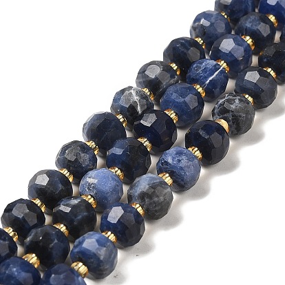 Natural Sodalite Beads Strands, with Seed Beads, Faceted Rondelle