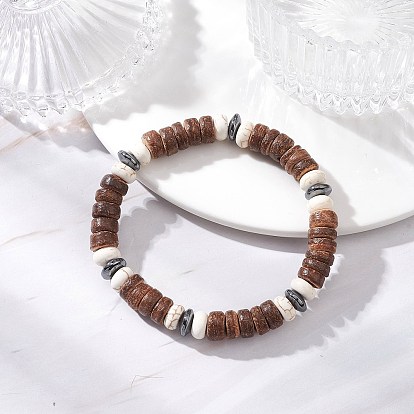 Браслеты из натуральных кокосовых и синтетических бирюзовых бусин для мужчин и женщин, рондель