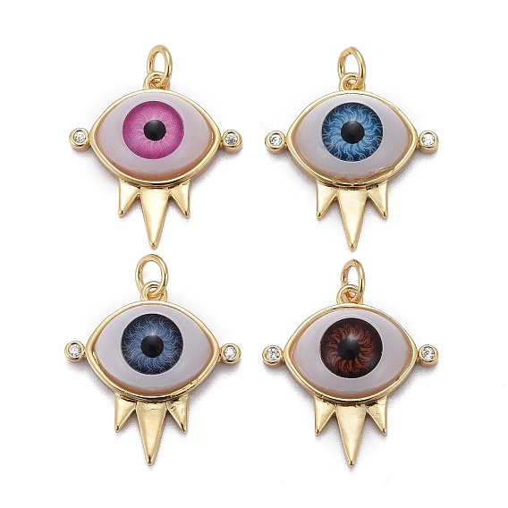 Латунные микропаве прозрачные подвески с фианитом, с акрилом и прыжковым кольцом, долговечный, глаз, реальный 18 k позолоченный