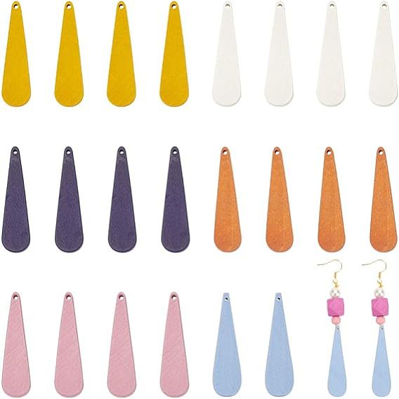 60 шт 6 цвета подвески из дерева, окрашенные, слезинки