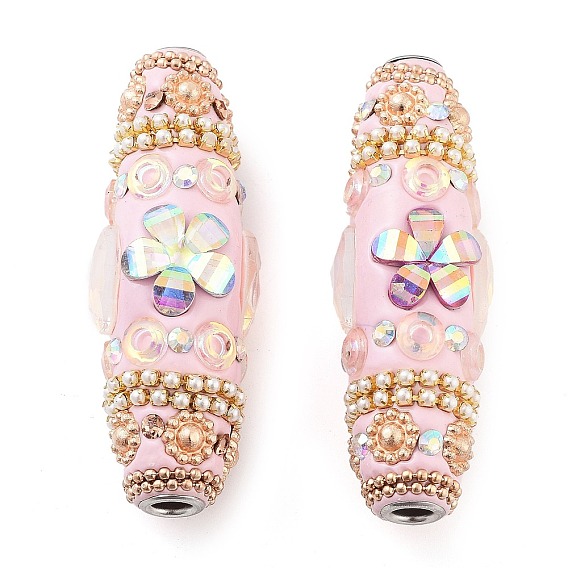 Индонезийские бусины ручной работы, с железом, абс пластмасса, смола и стекло, длинный овал с цветком