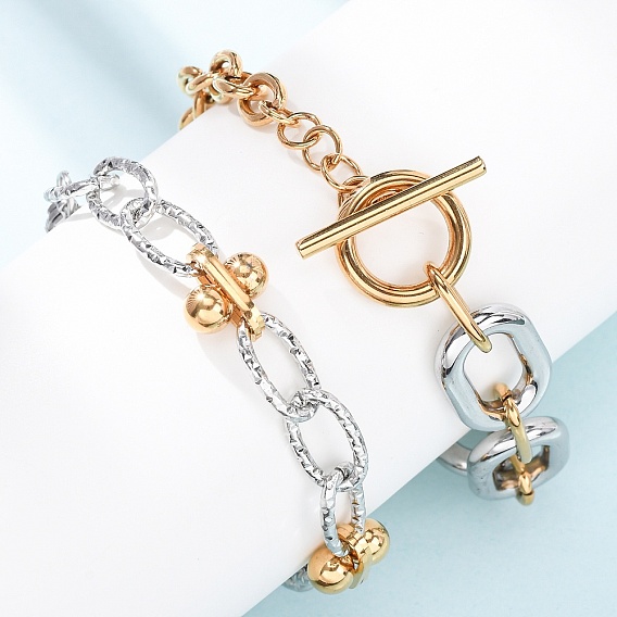 201 из нержавеющей стали цепи браслеты, кабельные цепи для женщин, два тона