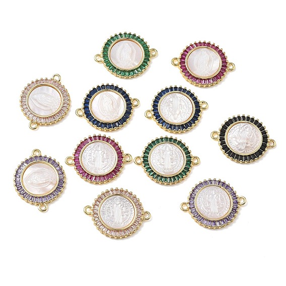 Натуральные раковины, вырезанные в религиозном стиле, святые Девы Марии, соединительные подвески., звенья из латуни с инкрустацией кубическим цирконием, реальный 18 k позолоченный, стойки покрытие, долговечный, без кадмия и без свинца