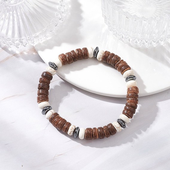 Браслеты из натуральных кокосовых и синтетических бирюзовых бусин для мужчин и женщин, рондель