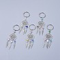 Keychain, with Cat Eye Beads, Alloy Findings and Iron Findings, Woven Net/Web with Feather