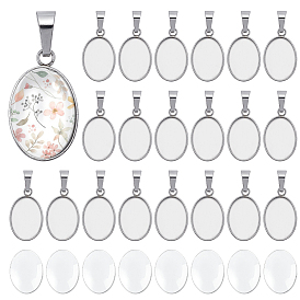 50шт 304 подвеска из нержавеющей стали с кабошоном, овальные, с 50 стеклянными кабошонами