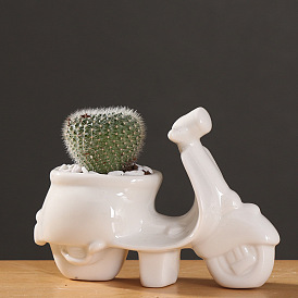Creative cartoon succulent flowerpot personality desktop plant motorcycle white porcelain flowerpot ceramic trumpet