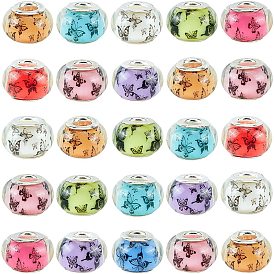 Large Hole Butterfly Pattern Acrylic European Beads, with Platinum Plated Brass Double Cores, Rondelle