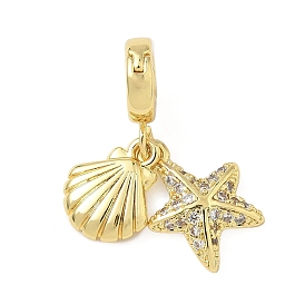 Латунное микропейв, прозрачный кубический цирконий, складные застежки, без кадмия и без свинца, в форме раковины с морской звездой