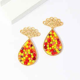 Модные 201 классические серьги-гвоздики из нержавеющей стали с подвесками из стеклянных бусин, веер со слезой