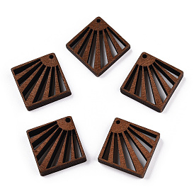 Natural Wenge Wood Pendants, Undyed, Hollow Rhombus Charms