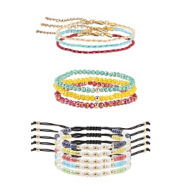 Nylon ajustable pulseras de cuentas trenzado del cordón, con brazaletes de cuentas elásticas de vidrio y juegos de brazaletes de cordón trenzado de algodón