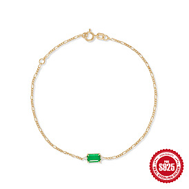 Minimalist Green Gemstone & Diamond Silver Bracelet for Women's Engagement or Best Friend Gift