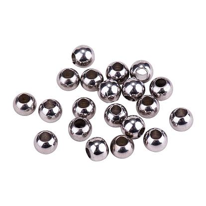 202 Stainless Steel Round Beads, 6mm, Hole: 3mm