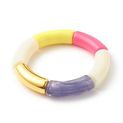 Acrylic Tube Beaded Stretch Bracelets, with CCB Plastic Beads