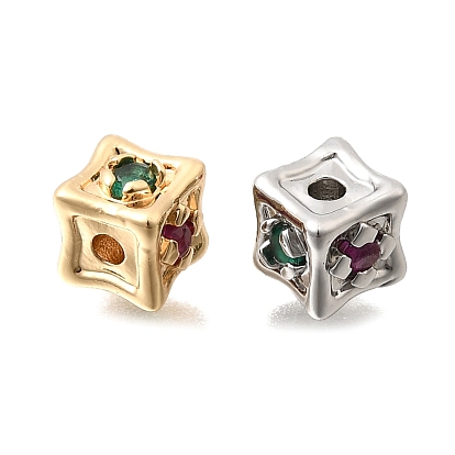 Латунные микропаве разноцветные бусины из кубического циркония, квадратный, кубические