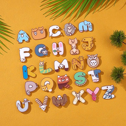 26 piezas 26 alfileres de solapa acrílicos con alfabeto animal de dibujos animados, insignias de letras a ~ z para mochilas, ropa, chaquetas, sombreros