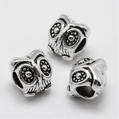 Alloy European Beads, Owl, Large Hole Beads