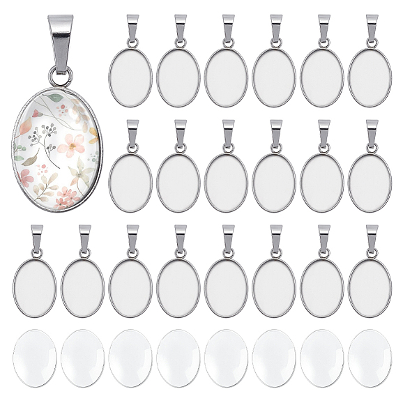 50шт 304 подвеска из нержавеющей стали с кабошоном, овальные, с 50 стеклянными кабошонами