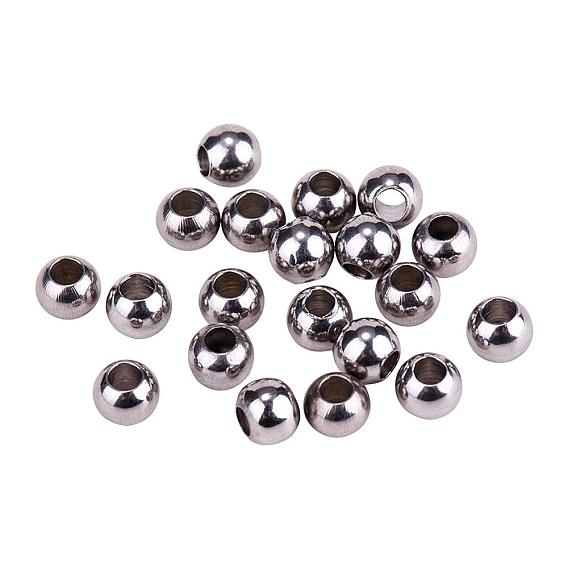 202 Edelstahl runde Perlen, 6 mm, Bohrung: 3 mm