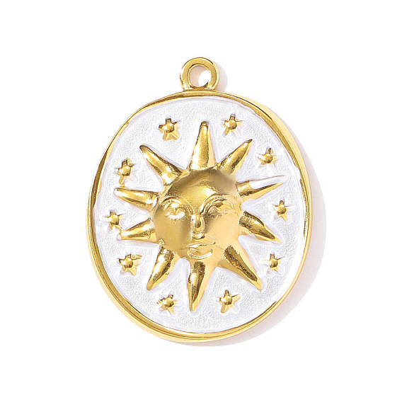 304 нержавеющей стальной эмали подвески, овал с солнечными подвесками, ионное покрытие (ip), реальный 18 k позолоченный