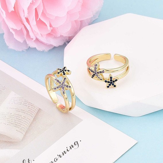 Манжеты из латуни с микро паве кубический цирконий для женщин, морская звезда