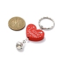 Wood Heart with Word I Love Mummy Keychains, with Iron Keychain Ring and Iron Bell Pendant