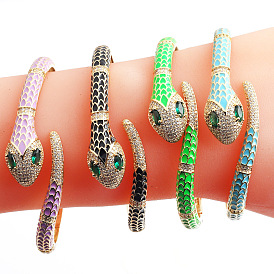 Colorful Snake-shaped Bracelet for Women with 18K Gold Plating and Diamond Inlay
