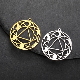 Stainless Steel Pendants, Flat Round with Triangle