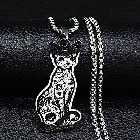 304 ожерелья с подвесками в форме кота сфинкса из нержавеющей стали, эмалью, цепочки-коробочки, ожерелья для женщин и мужчин