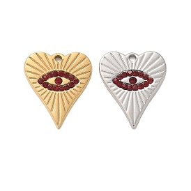 304 подвески из нержавеющей стали, с Siam горный хрусталь, сердце с очарованием глаз