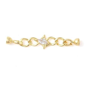 Rack Plating Brass Pave Clear Cubic Zirconia Fold Over Clasps, Long-Lasting Plated, Lead Free & Cadmium Free, Star