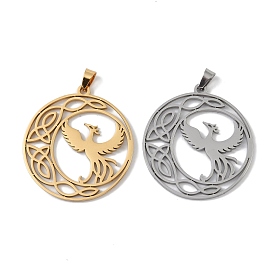 304 Stainless Steel Pendants, Laser Cut, Moon with Bird & Knot Charm