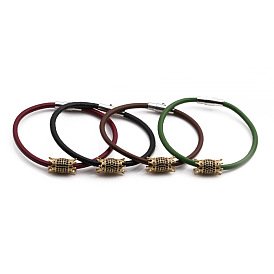 Multi-color Leather Bracelet with Stainless Steel Magnetic Clasp for Women