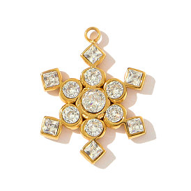 304 нержавеющая сталь с подвесками из кубического циркония, прелести снежинки, ионное покрытие (ip), реальный 18 k позолоченный