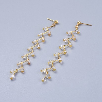 304 Stainless Steel Stud Earrings, with Electroplate Glass Beads