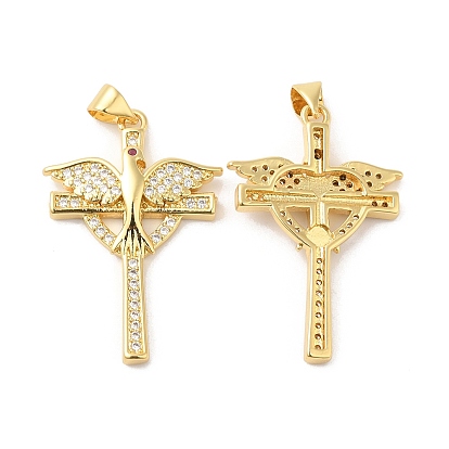 Micro cuivres ouvrent pendentifs zircone cubique, croix avec breloques oiseaux