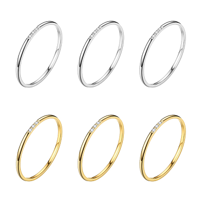 6 шт. 2 цвета 304 простые кольца из нержавеющей стали со стразами для женщин
