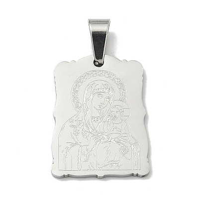 Религиозная тема 304 подвески из нержавеющей стали, прямоугольник с амулетом Девы Марии, с 201 защелкой из нержавеющей стали на поручнях