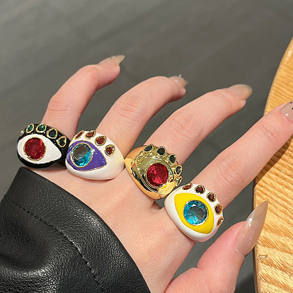 Кольца из сплава стразов, эмали и акрила, слеза, золотые