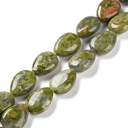 Natural Unakite Beads Strands, Flat Teardrop
