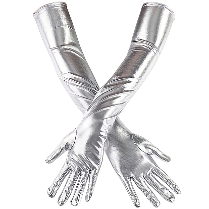 Длинные перчатки из искусственной кожи, металлические перчатки для женского костюма для косплея