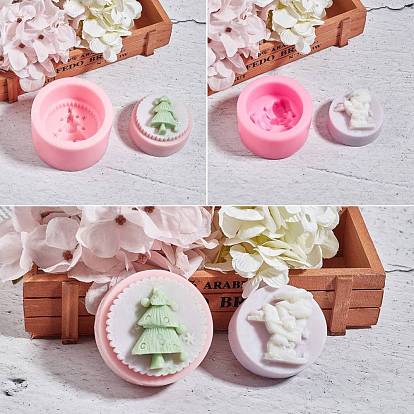 Christmas Theme Food Grade DIY Silicone Molds, Fondant Molds, Baking Molds, Chocolate, Candy, Biscuits, Soap Making, Santa Claus with Sleigh & Tree
