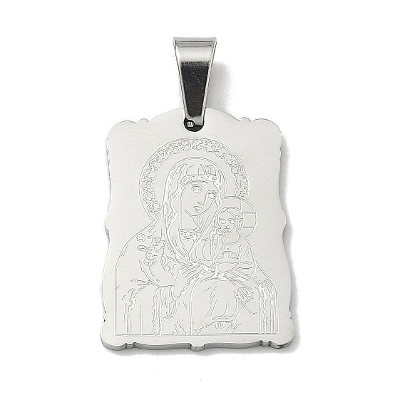 Религиозная тема 304 подвески из нержавеющей стали, прямоугольник с амулетом Девы Марии, с 201 защелкой из нержавеющей стали на поручнях